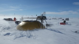 A photo of a researchers camp on Antarctica's Thwaites Glacier.