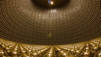 A photo of the inside of the Super-Kamiokande neutrino observatory.