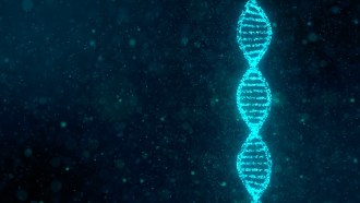 An illustration of a DNA helix on a dark blue background.