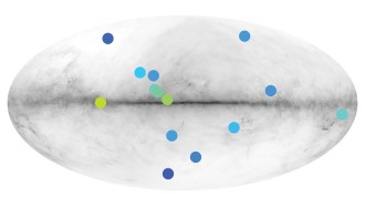 a map of the milky way with dots that might indicate anti-matter stars